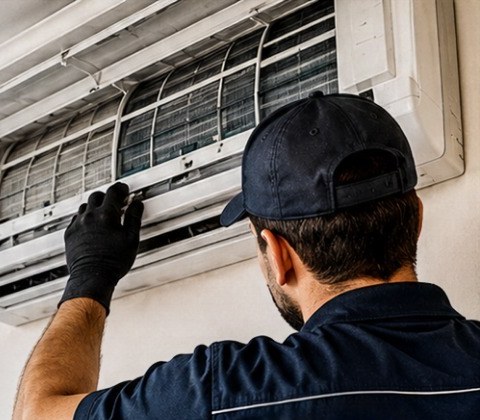 Técnico instalando ar-condicionado split